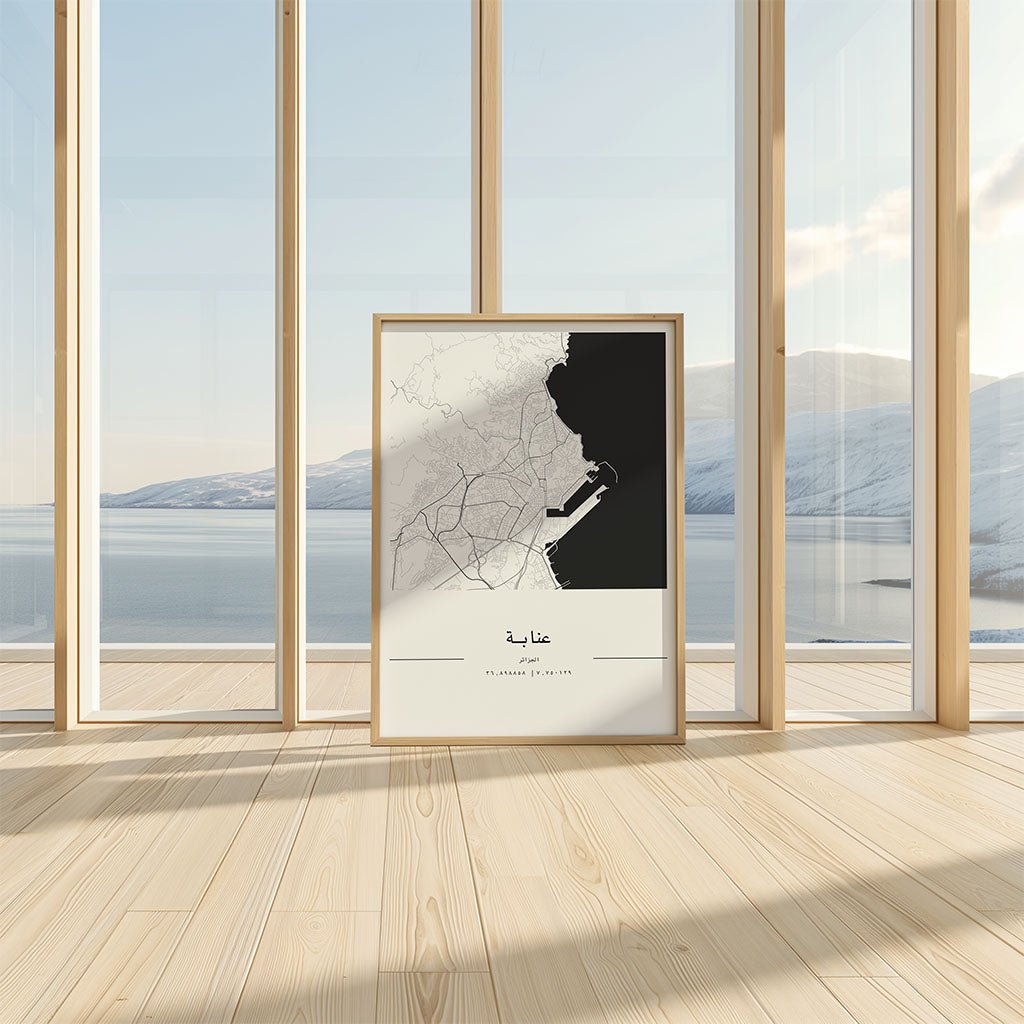 Annaba City Map Wall Art Print by FN Prints, shown framed in a room setting