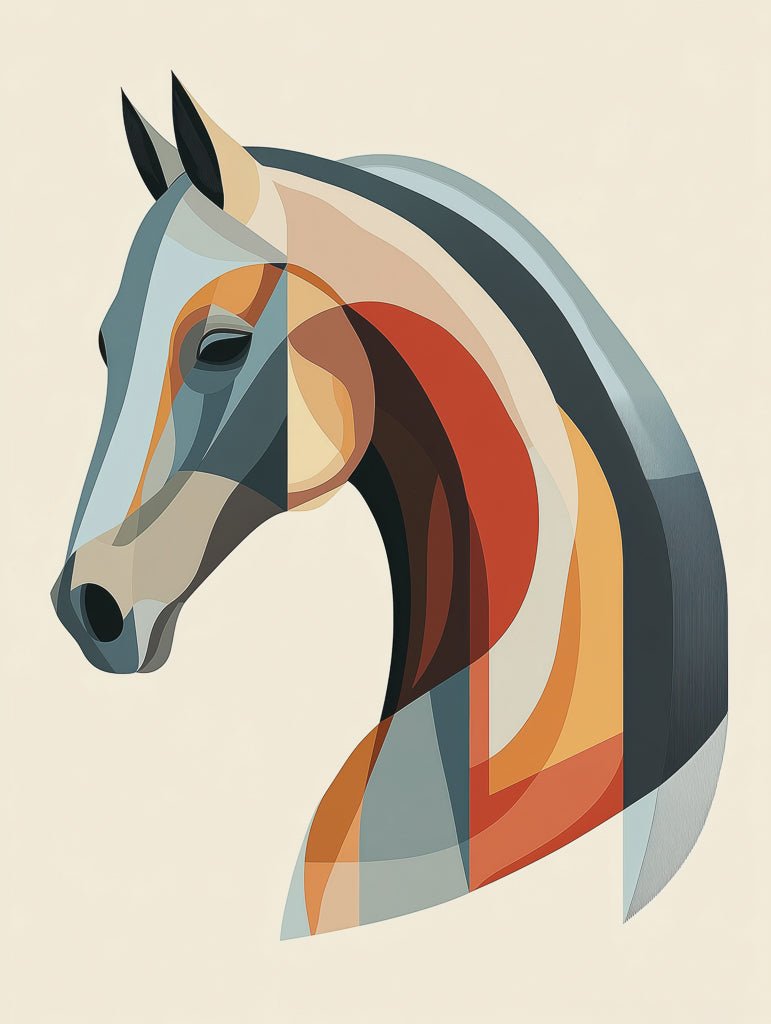 Geometric abstract artwork of an Arabian horse (حصان عربي) in warm earth tones—modern wall art ideal for stylish wall decor and interior spaces.