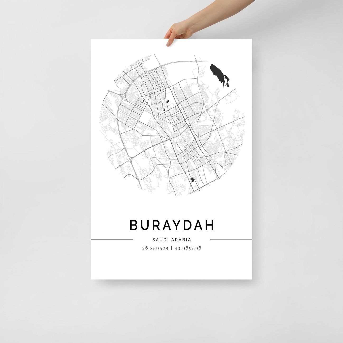 Buraydah (بريدة) City Map, Minimalist Wall Art by FN Prints