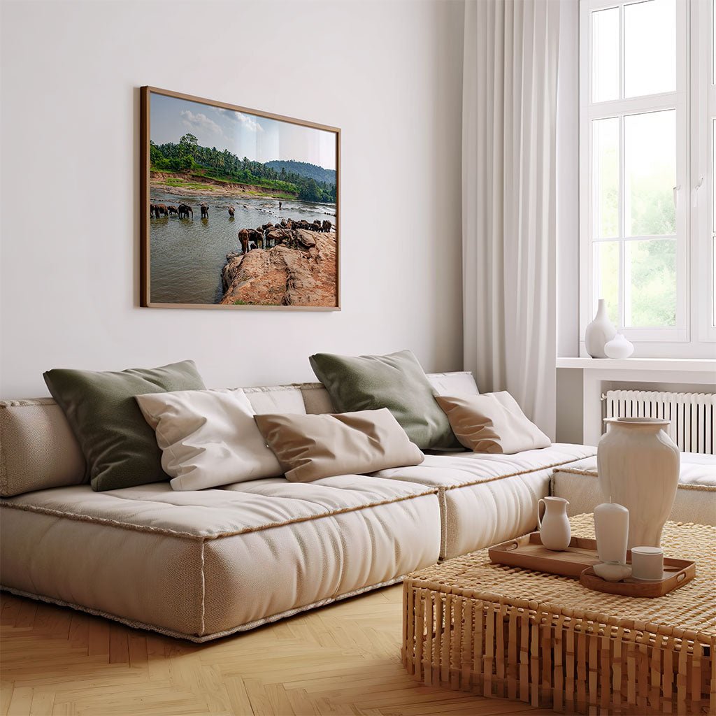 Elephant River - Photography Wall Art by FN Prints, shown framed in a room setting