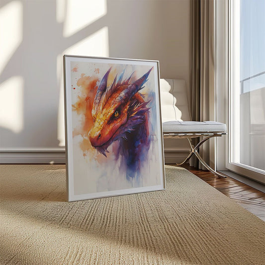 Fiery Dragon Watercolor Wall Art