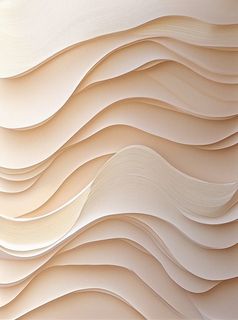 Abstract neutral wall art with layered sand wave textures in beige and cream tones
