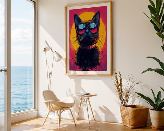 Neon Cat with Sunglasses