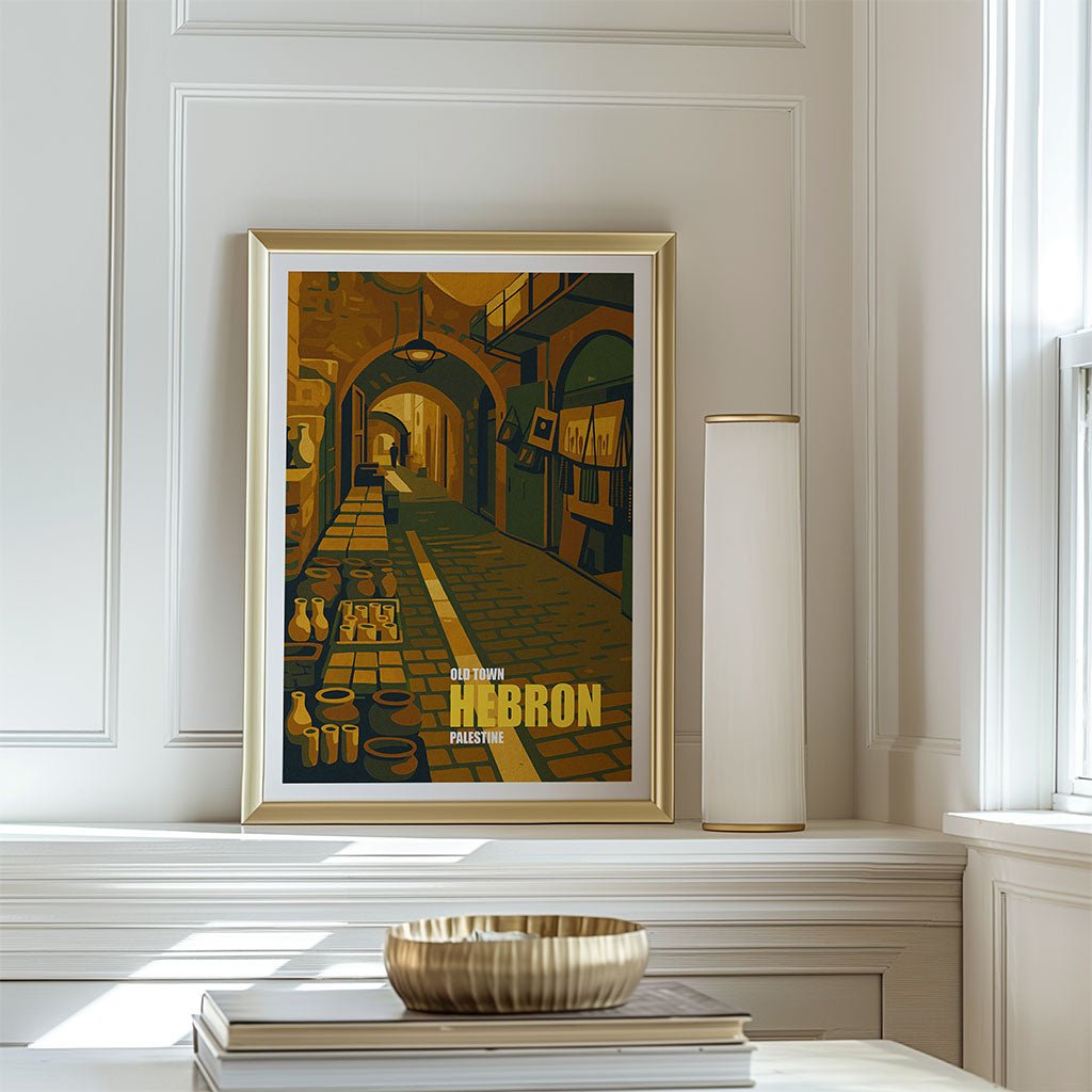 Old Town Hebron Poster by FN Prints, shown framed in a room setting
