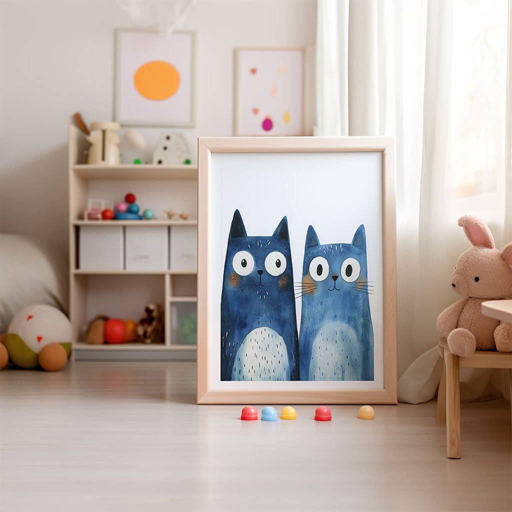 Playful Blue Cat Duo Wall Art