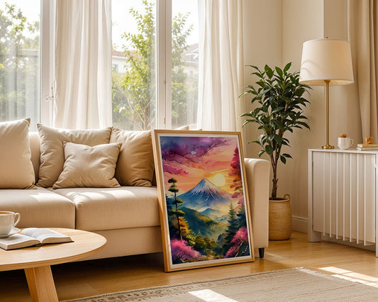 Serene Forest and Mountain Sunset