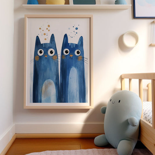 Tall Blue Cat Companions Wall Art