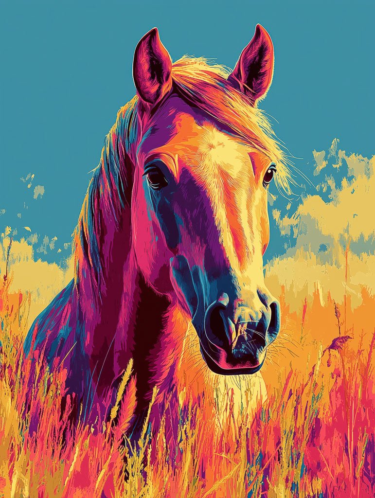Add energy to your space with this colorful horse print. A bold celebration of wild spirit in vivid tones.