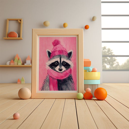 Winter Raccoon in Pink