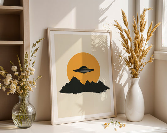 Alien Horizons – UFO and Mountain Art Print