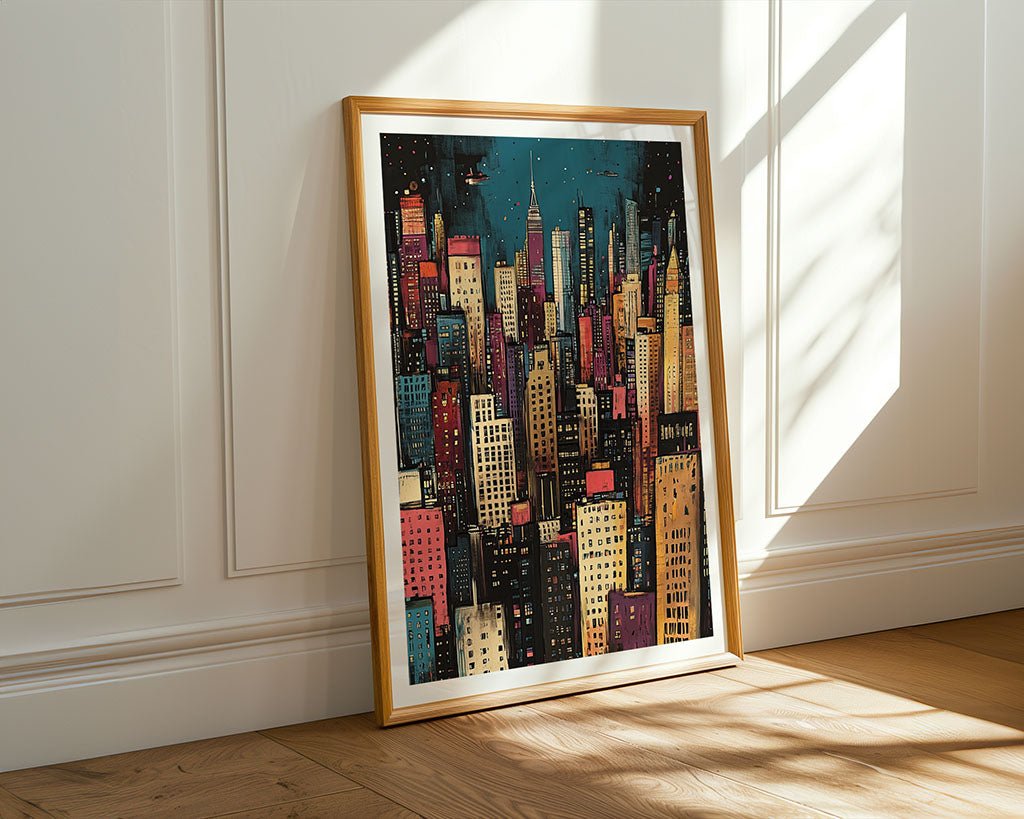 Cosmic Cityscape – Vibrant City Night Art Print