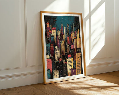 Cosmic Cityscape – Vibrant City Night Art Print