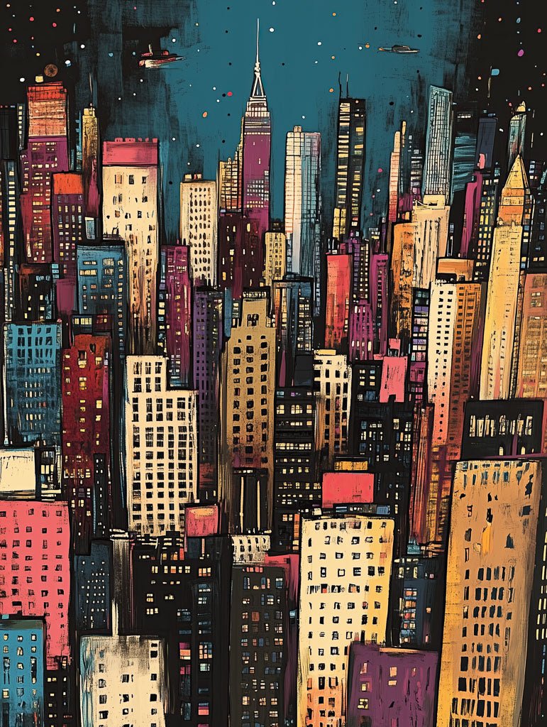 Cosmic Cityscape – Vibrant City Night Art Print