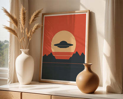 Cosmic Horizons – UFO and Sunset Art Print