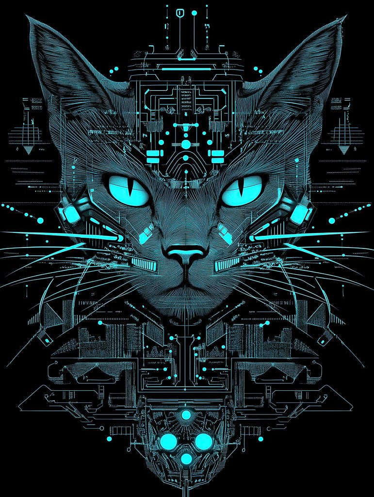 CyberCat – Futuristic Digital Cat Art Print