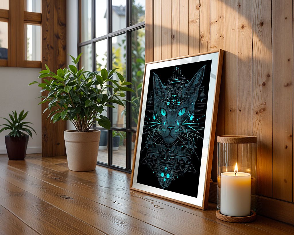 CyberCat – Futuristic Digital Cat Art Print