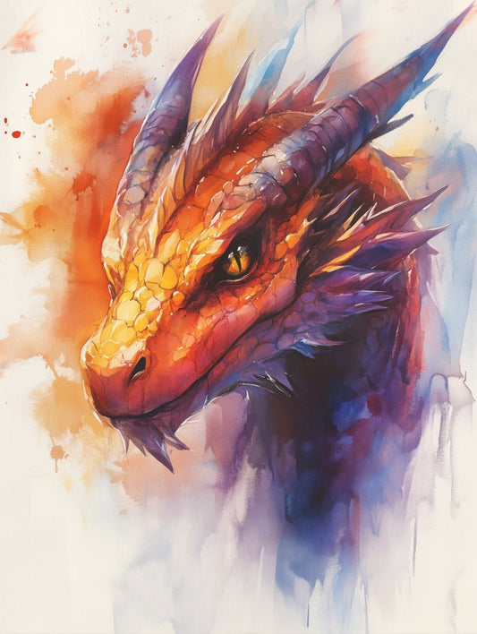 Fiery Dragon Watercolor Wall Art