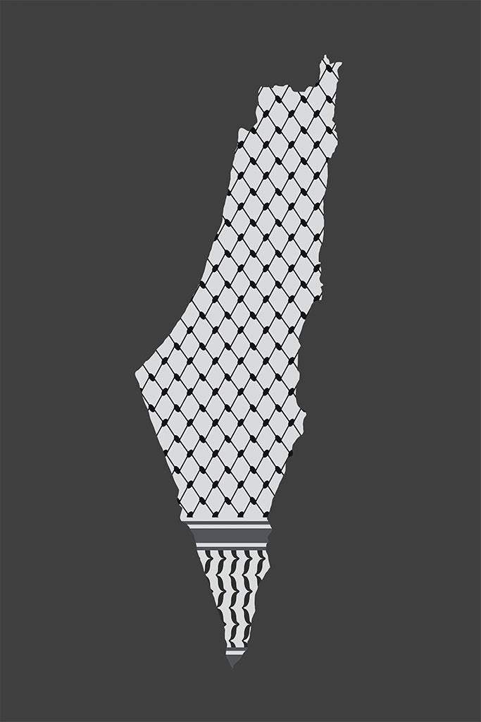 Map of Palestine with keffiyeh pattern minimalist black and white wall art