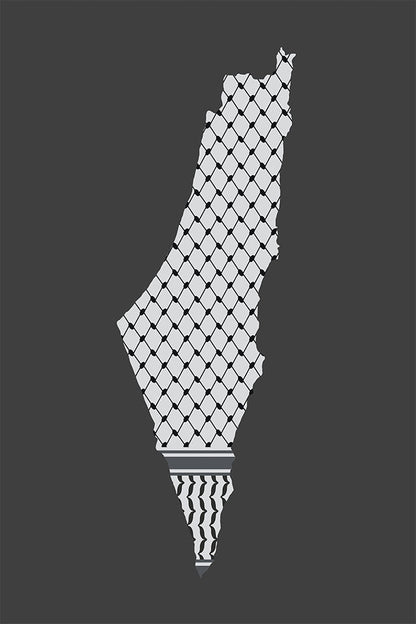 Map of Palestine with keffiyeh pattern minimalist black and white wall art