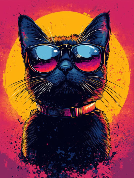 Neon Cat with Sunglasses