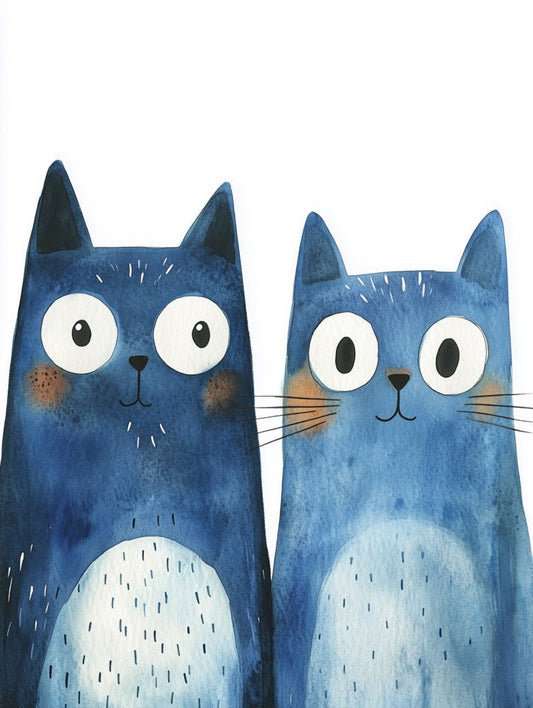 Playful Blue Cat Duo Wall Art