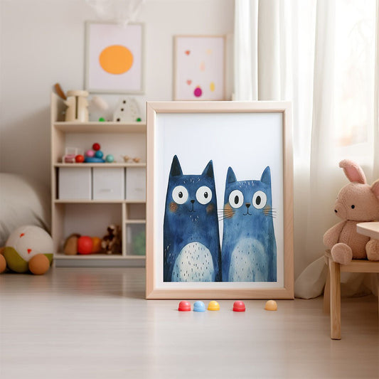 Playful Blue Cat Duo Wall Art