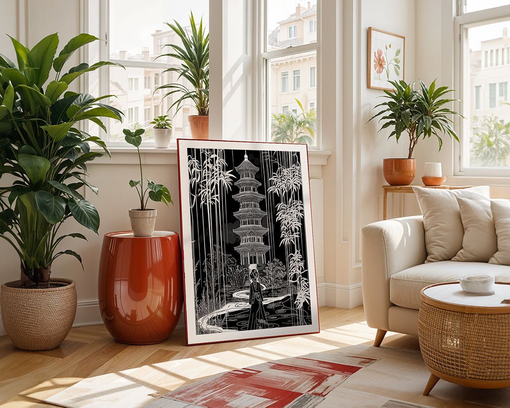 Serenity in Ink – Japanese Pagoda Art Print