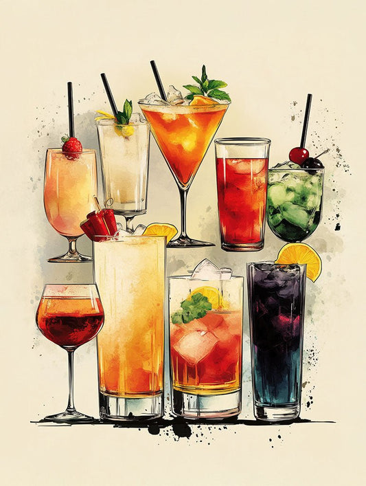 Vibrant Cocktail Glasses Wall Art