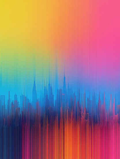 Colorful gradient with abstract cityscape silhouette