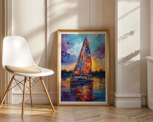 Vibrant Voyage – Colourful Sailboat Art Print