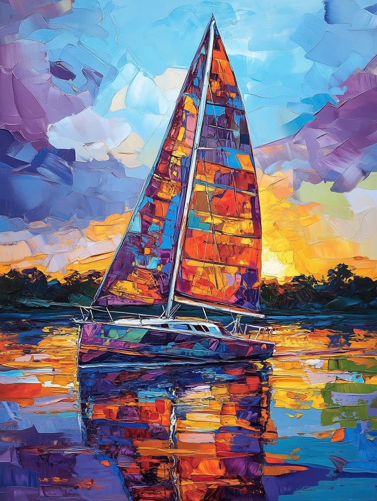 Vibrant Voyage – Colourful Sailboat Art Print