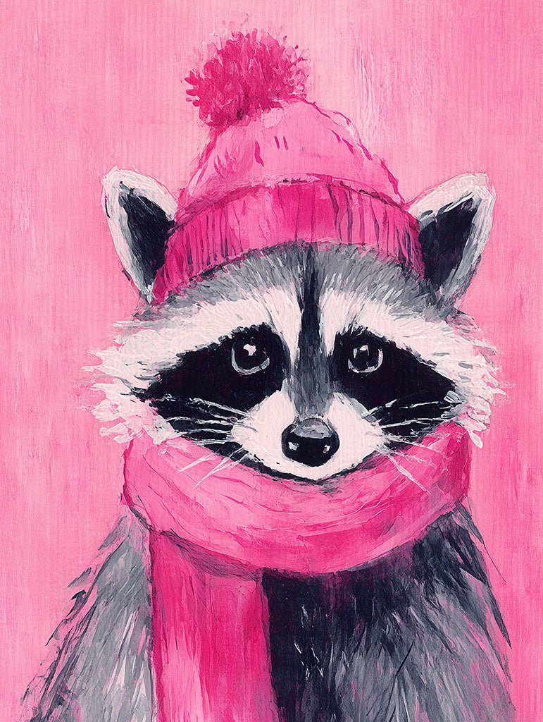 Winter Raccoon in Pink