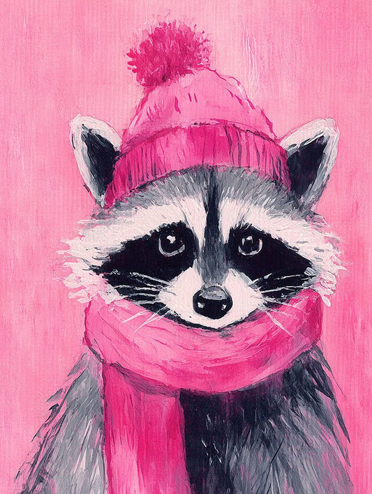 Winter Raccoon in Pink